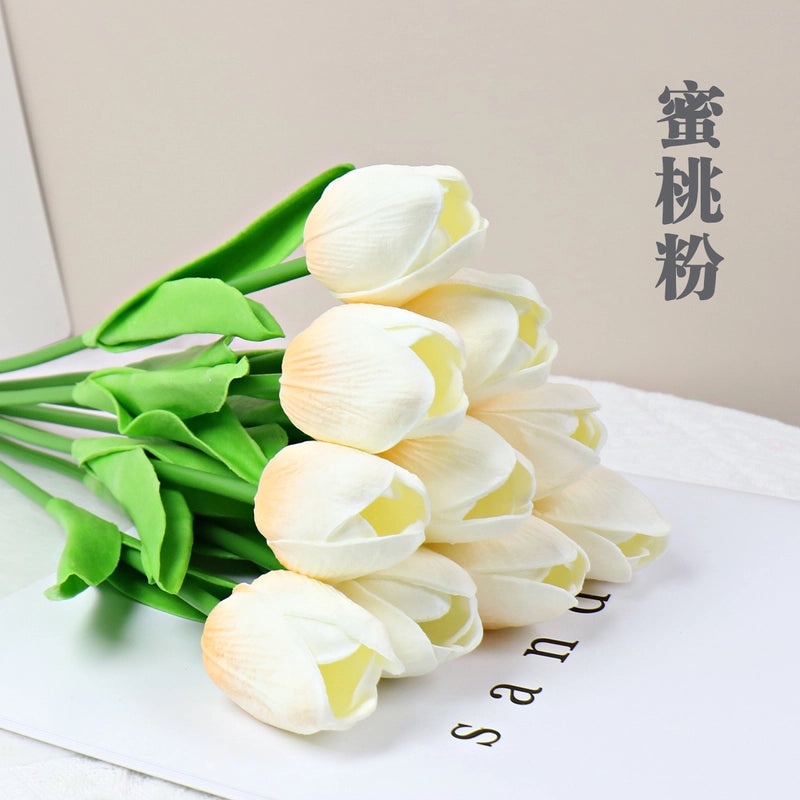 10 Pieces Artificial Tulip Flowers Moisturizing PU Simulation for Home Office Photography Decor|Artificial Flowers & Plants