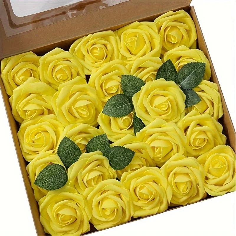 Foam Rose Simulation Gift Box with Stem 25pcs Fake Flowers for Wedding Valentine's Day Decor|Home & Garden > Flowers & Plants > Artificial Flower