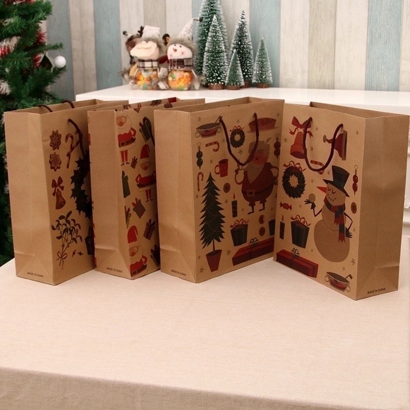 Christmas Kraft Paper Gift Bag Handbag Holiday Packaging Christmas Clothing Bag|Seasonal Gift Bags