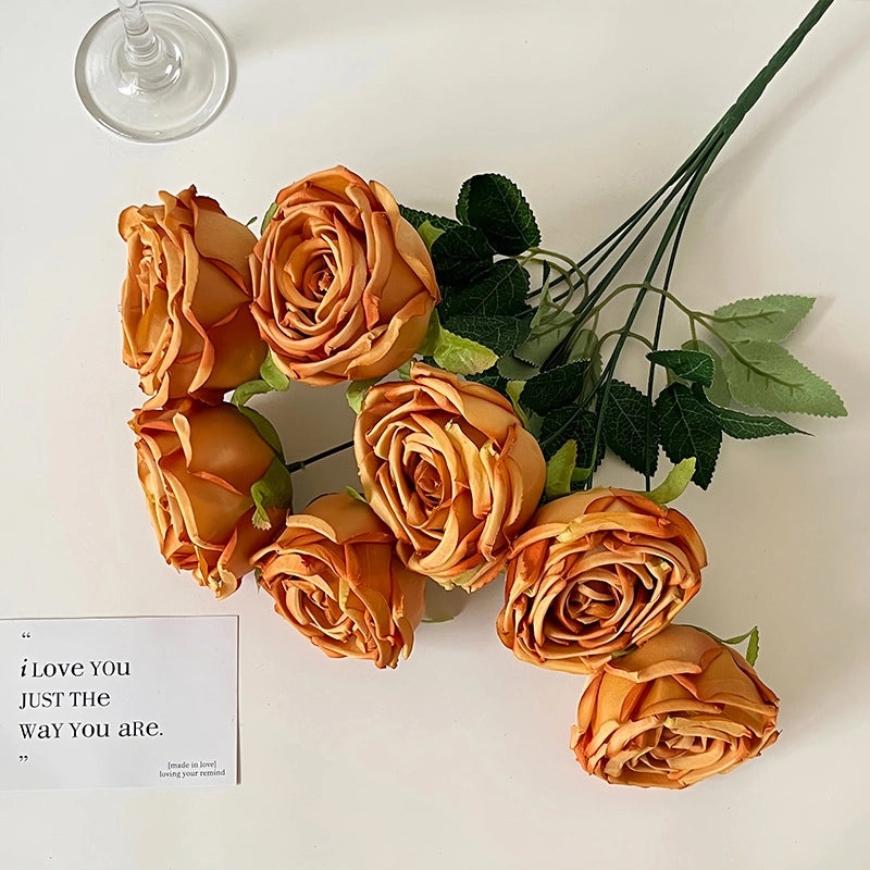 Artificial 7-Head Imperial Concubine Rose Bouquet for Wedding Room Decoration, DIY Flower Arrangement, Photography Props|Home Decor & Wedding Sup