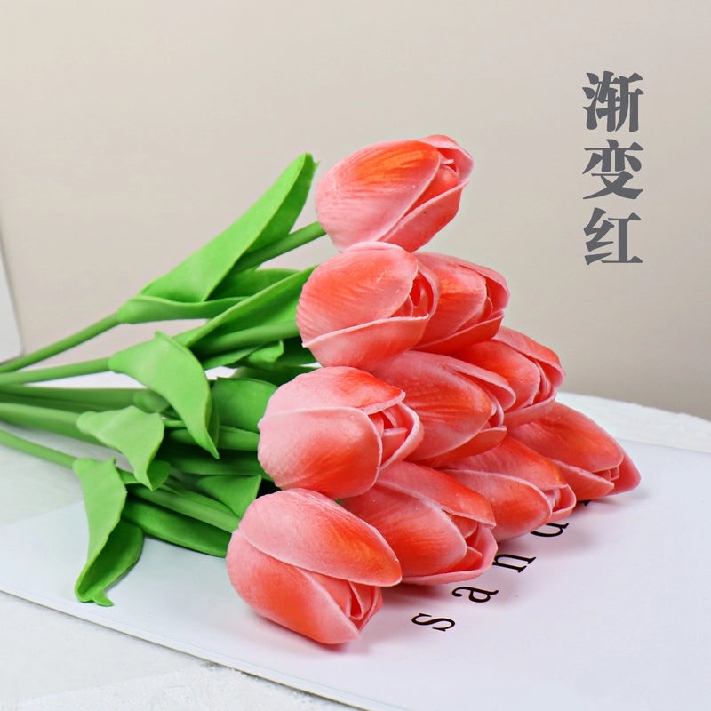 10 Pieces Artificial Tulip Flowers Moisturizing PU Simulation for Home Office Photography Decor|Artificial Flowers & Plants