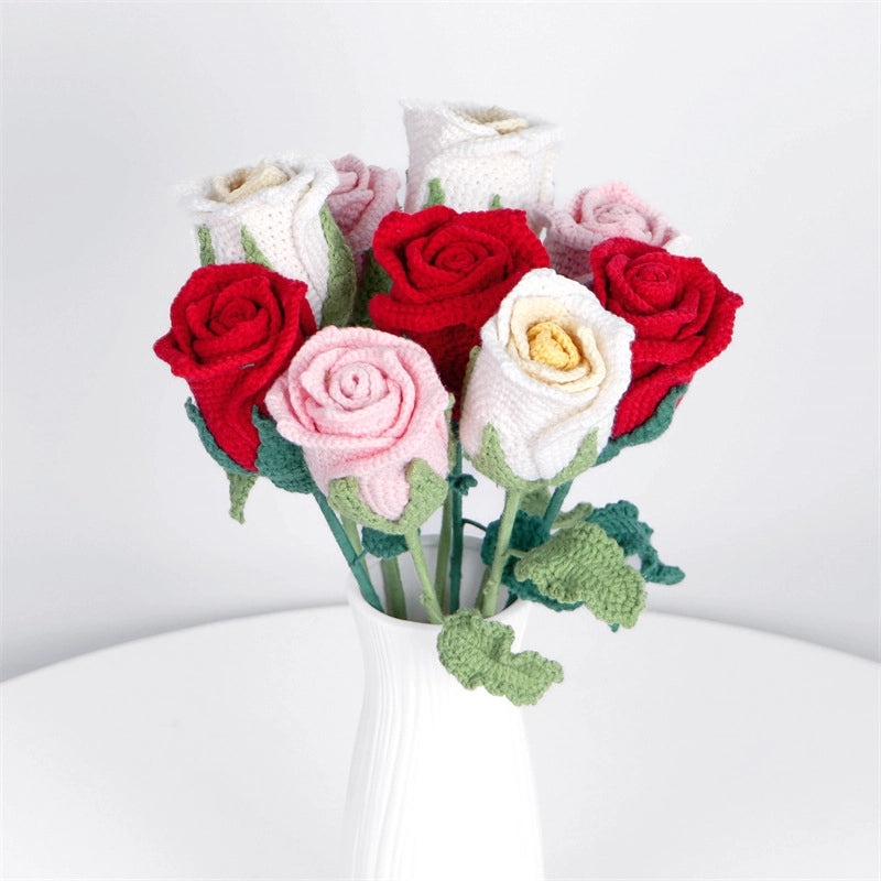 Handmade Wool Woven Eternal Rose Bouquet with Wine Glass Crochet Creative Gift Box for Valentine's Day|Valentine's Gifts