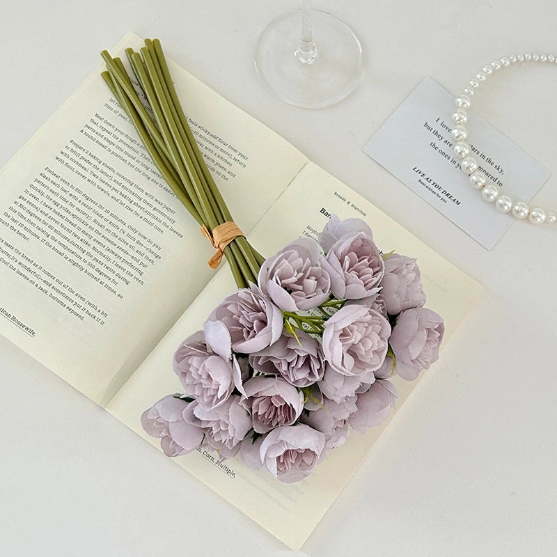 27-Head Tea Rose & Peony Bouquet Fake Flowers Wedding Decor Home Photography Props|Home Decor & Event Supplies