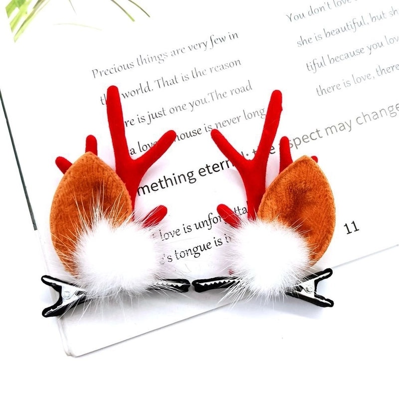 Festive Reindeer Antler Hairpin with Soft Flannel Fabric for Christmas Party|Holiday Accessories