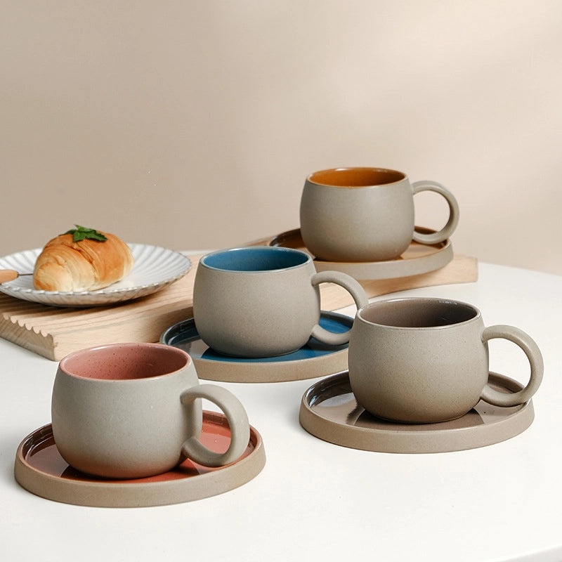 Simple Solid Color Ceramic Mug with Placemat Set for Everyday Use|Home & Kitchen Accessories