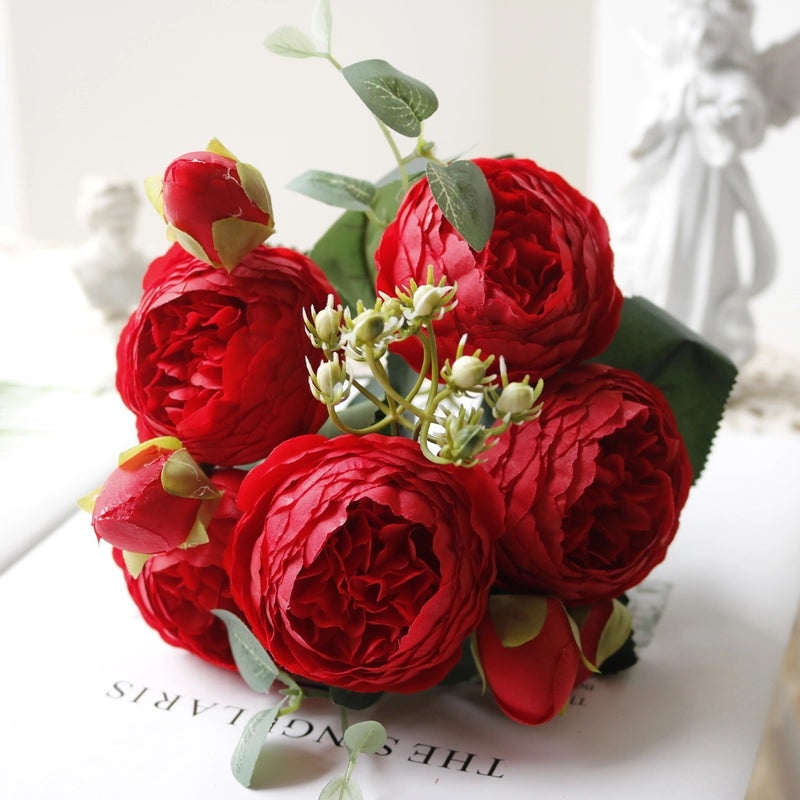 Korean Style 5 Small Peonies and 5 Philippios Rose Artificial Flowers for Wedding Home Decoration|Home Decor Artificial Flowers