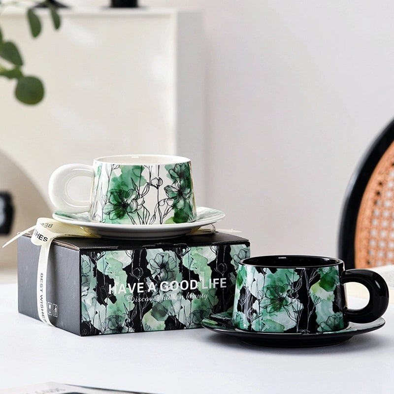 Elegant Floral Ceramic Coffee Cup Set for Daily Use | Coffee & Tea Accessories