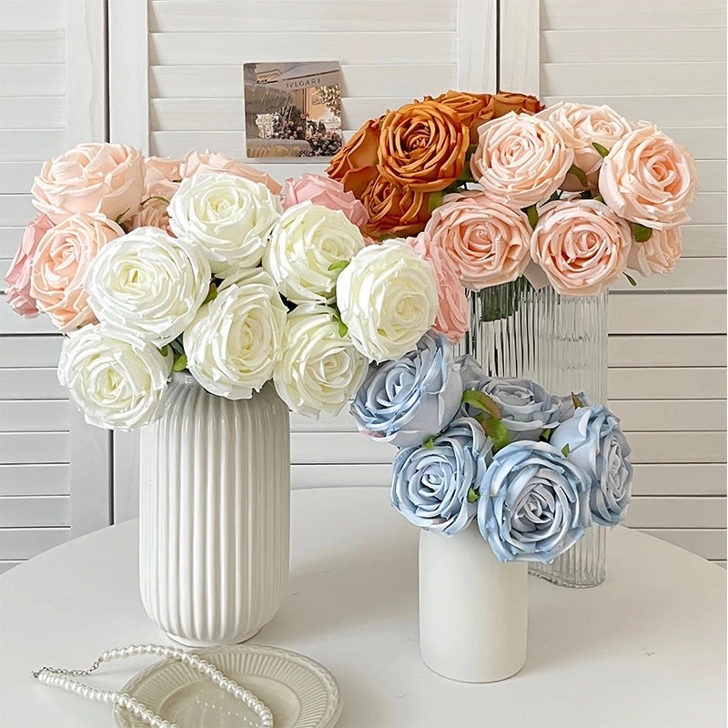 Artificial 7-Head Imperial Concubine Rose Bouquet for Wedding Room Decoration, DIY Flower Arrangement, Photography Props|Home Decor & Wedding Sup