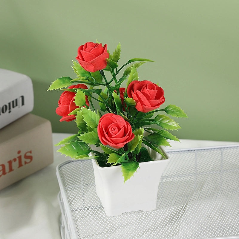 Artificial Foam Rose Flowers in Pot | Home Decor Artificial Plant Ornaments