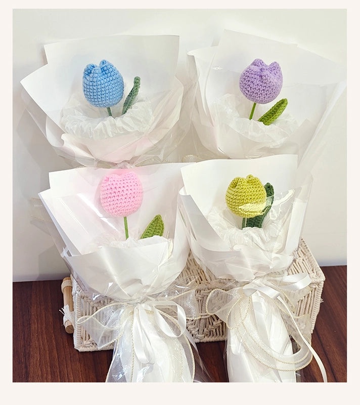 Delicate Tulip Knit Artificial Flowers Bouquet|Home Decor Artificial Flowers