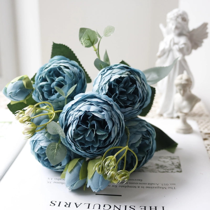 Korean Style 5 Small Peonies and 5 Philippios Rose Artificial Flowers for Wedding Home Decoration|Home Decor Artificial Flowers
