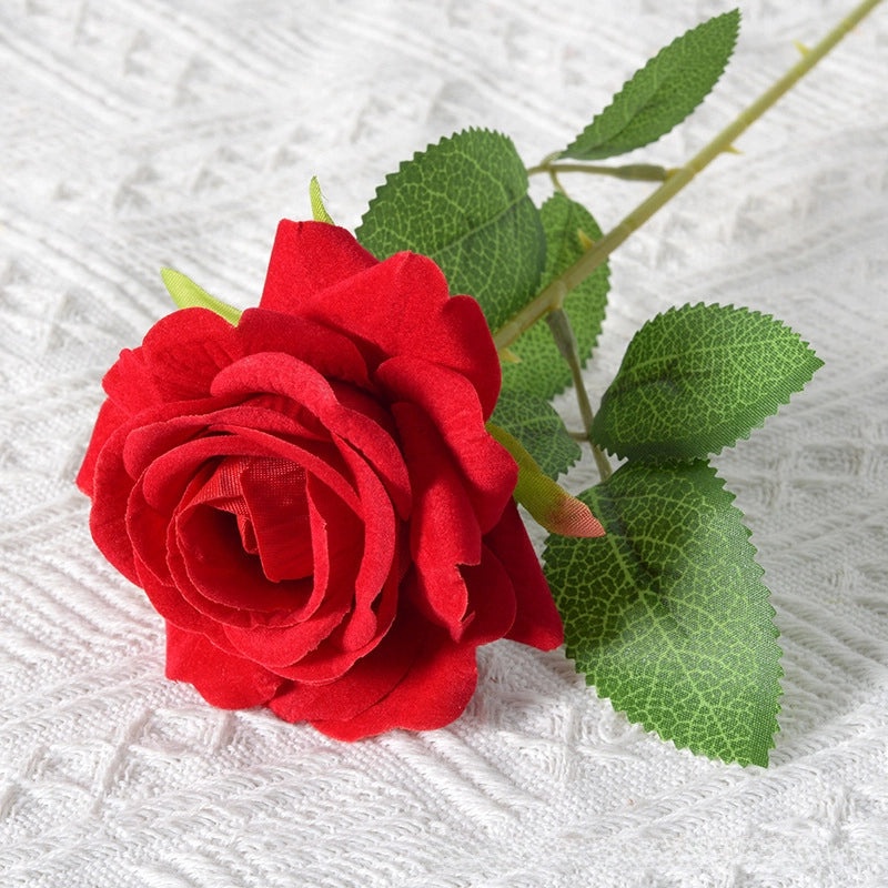 Romantic Artificial Rose Single Stem Valentine’s Day Home & Wedding Decor Soft Flannel Feel|Home Decor & Wedding Supplies
