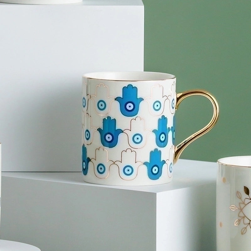 Vintage Floral Stripe Ceramic Coffee Mug | Home & Kitchen Tableware