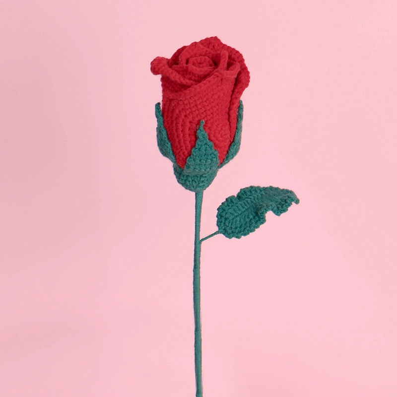 Handmade Wool Woven Eternal Rose Bouquet with Wine Glass Crochet Creative Gift Box for Valentine's Day|Valentine's Gifts