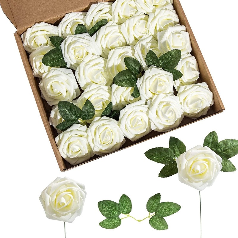 Foam Rose Simulation Gift Box with Stem 25pcs Fake Flowers for Wedding Valentine's Day Decor|Home & Garden > Flowers & Plants > Artificial Flower