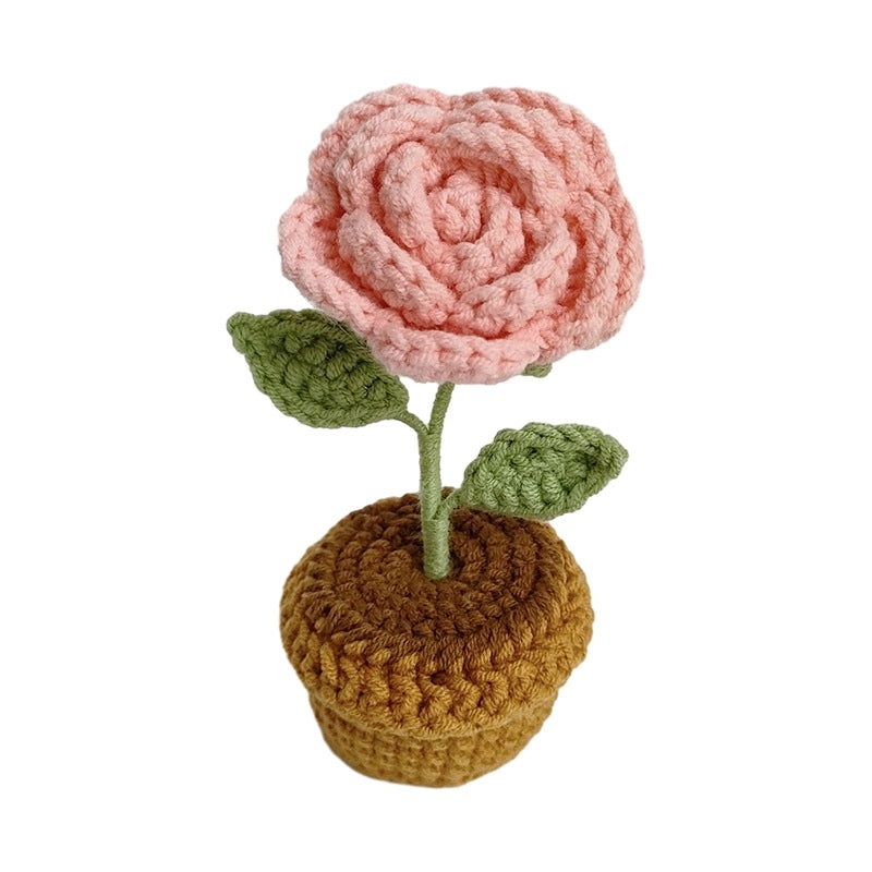 Handmade Wool Crochet Artificial Sunflower and Rose Plant Pot Decor for Car and Home | Home Decor