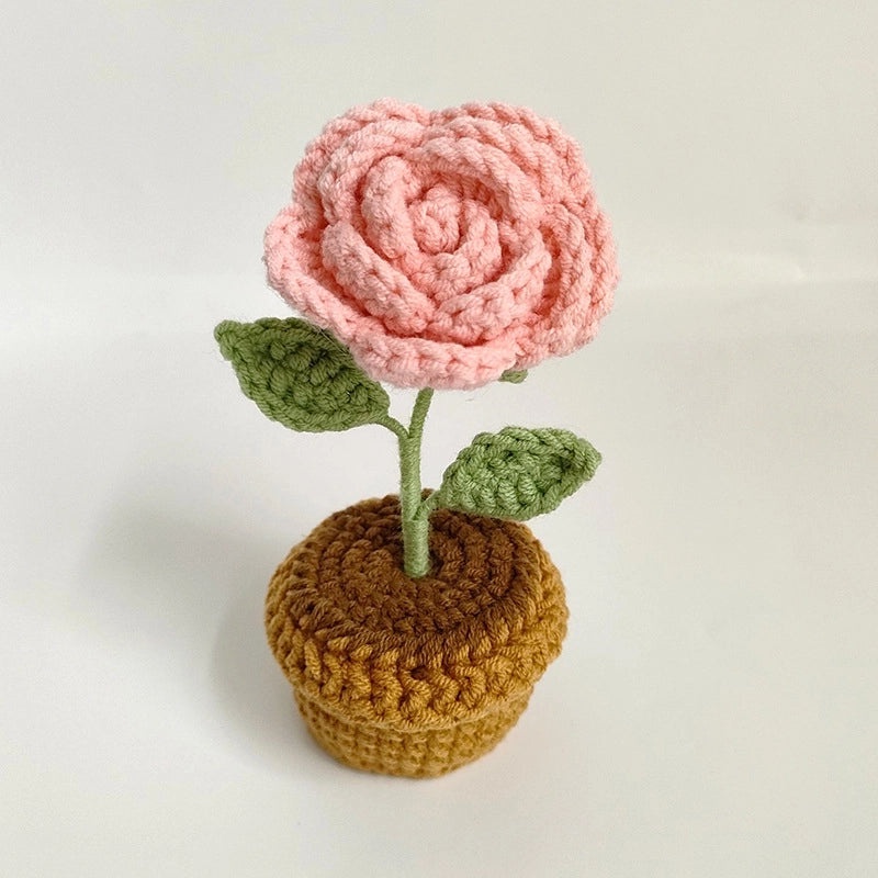Handmade Wool Crochet Artificial Sunflower and Rose Plant Pot Decor for Car and Home | Home Decor
