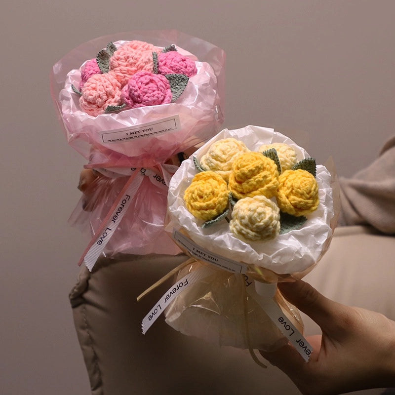 Romantic Valentine’s Day Rose Yarn Artificial Flowers Bouquet|Home Decor Artificial Flowers