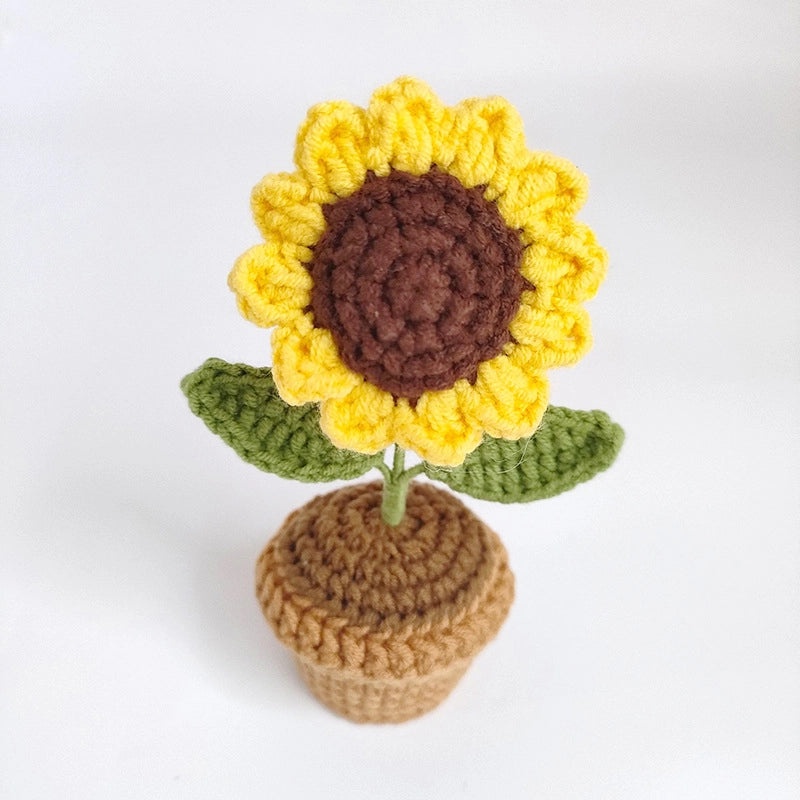 Handmade Wool Crochet Artificial Sunflower and Rose Plant Pot Decor for Car and Home | Home Decor
