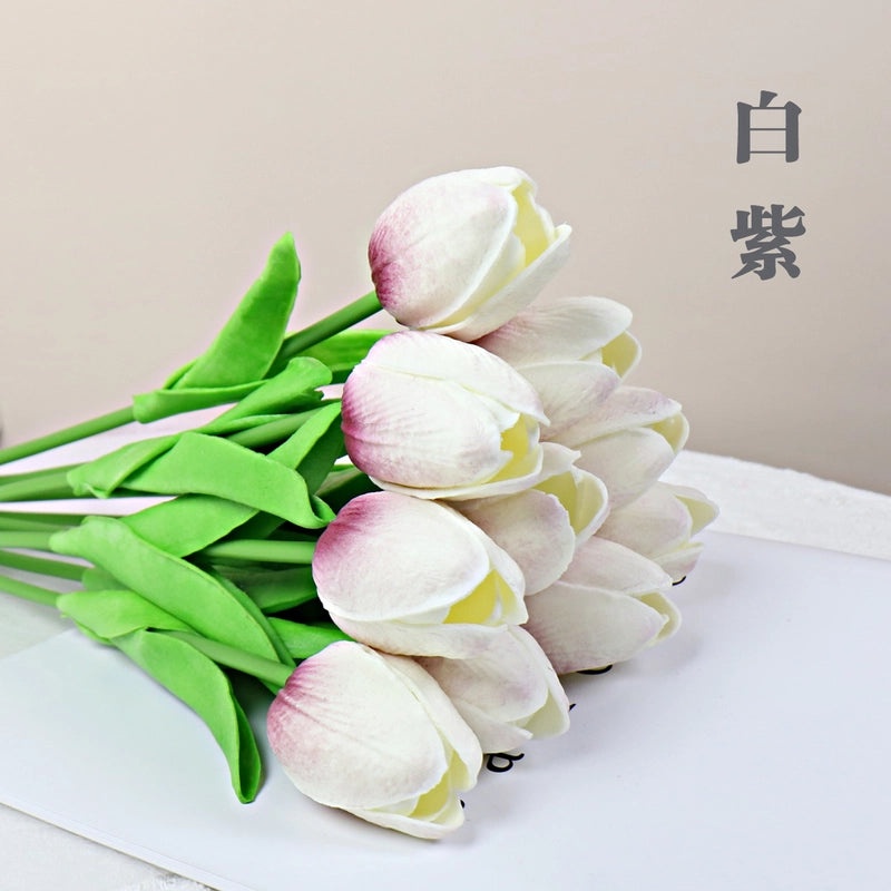10 Pieces Artificial Tulip Flowers Moisturizing PU Simulation for Home Office Photography Decor|Artificial Flowers & Plants