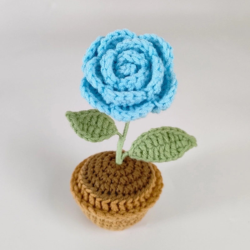 Handmade Wool Crochet Artificial Sunflower and Rose Plant Pot Decor for Car and Home | Home Decor