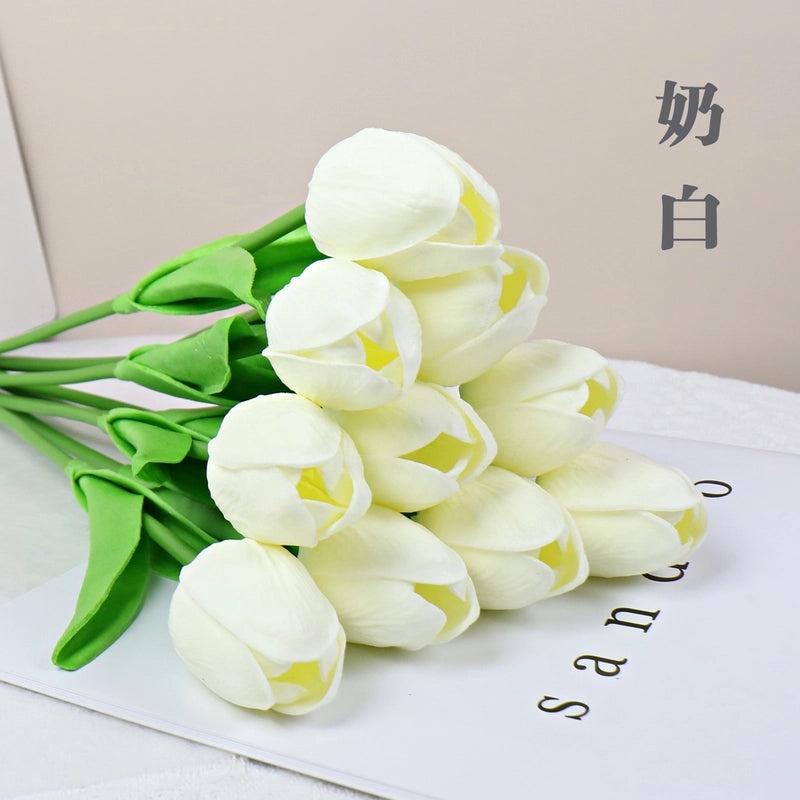 10 Pieces Artificial Tulip Flowers Moisturizing PU Simulation for Home Office Photography Decor|Artificial Flowers & Plants
