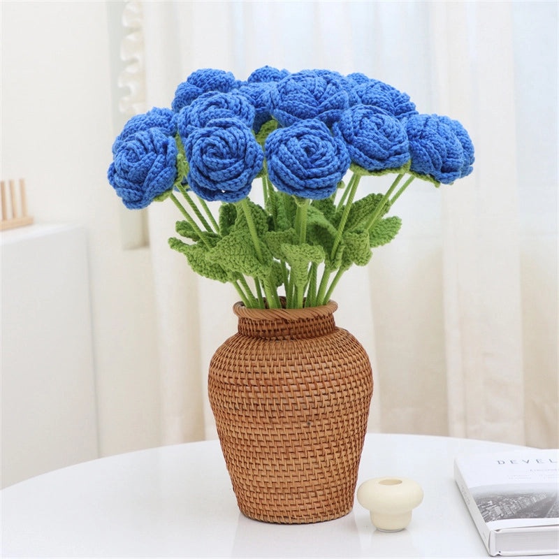 Elegant Romantic Rose Yarn Artificial Flowers Bouquet|Home Decor Artificial Flowers