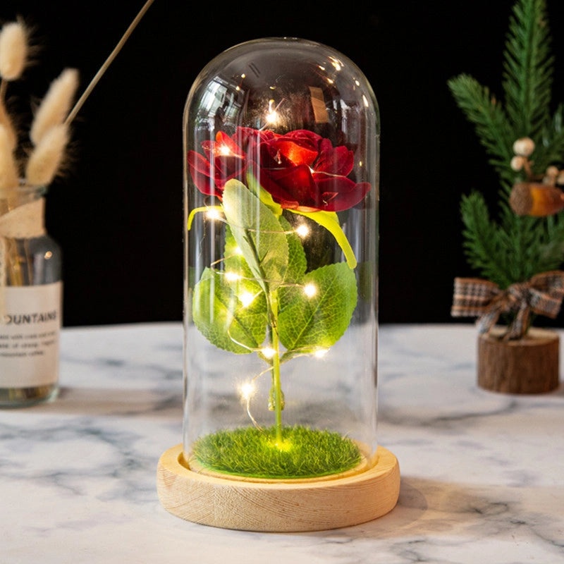 Romantic Rose Bouquet with Plastic, Wood, and Glass Elements|Home Decor Artificial Flowers