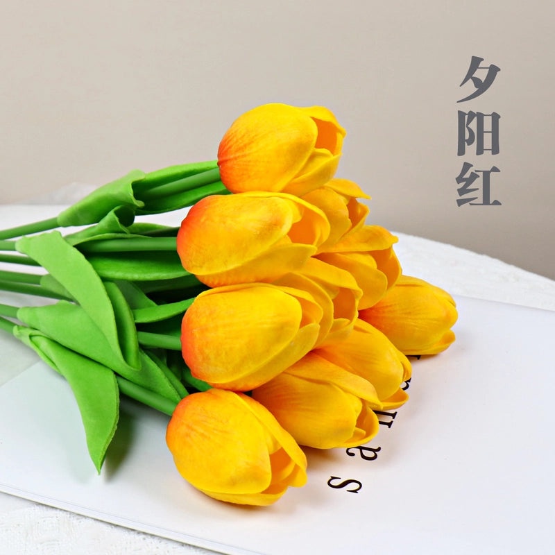 10 Pieces Artificial Tulip Flowers Moisturizing PU Simulation for Home Office Photography Decor|Artificial Flowers & Plants
