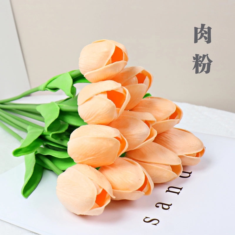 10 Pieces Artificial Tulip Flowers Moisturizing PU Simulation for Home Office Photography Decor|Artificial Flowers & Plants