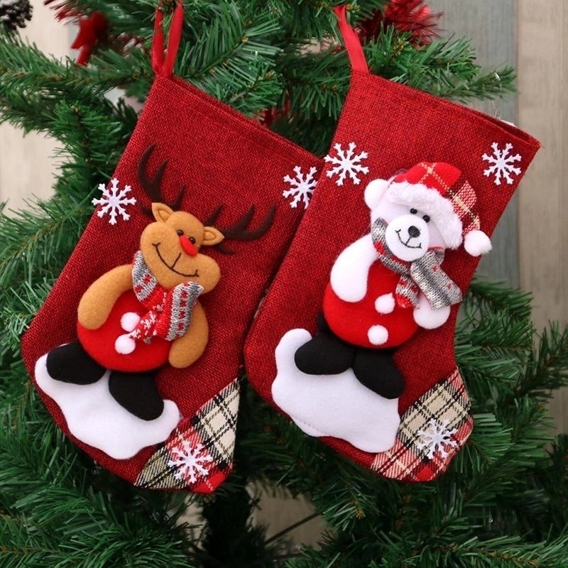 Medium Linen Christmas Stockings Gift Bag Holiday Decoration NHMV155603 | Holiday Decor & Gift Bags