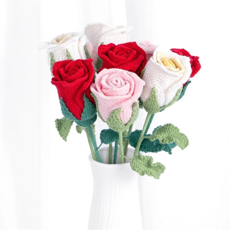 Handmade Wool Woven Eternal Rose Bouquet with Wine Glass Crochet Creative Gift Box for Valentine's Day|Valentine's Gifts