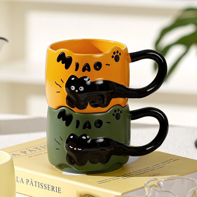 Elegant Ceramic Cat Mug with Cute Letter Design Casual Style 1 Piece|Home & Kitchen > Drinkware > Mugs