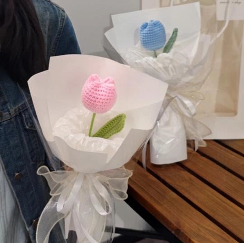 Delicate Tulip Knit Artificial Flowers Bouquet|Home Decor Artificial Flowers