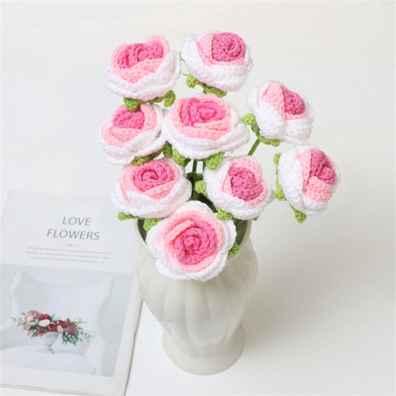 Elegant Romantic Rose Yarn Artificial Flowers Bouquet|Home Decor Artificial Flowers