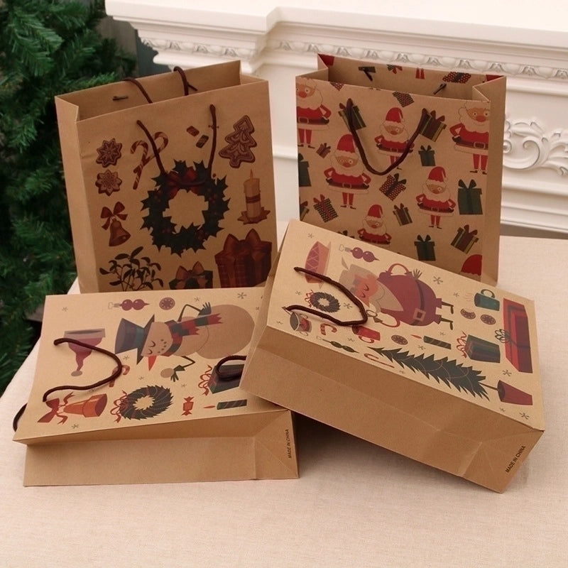 Christmas Kraft Paper Gift Bag Handbag Holiday Packaging Christmas Clothing Bag|Seasonal Gift Bags