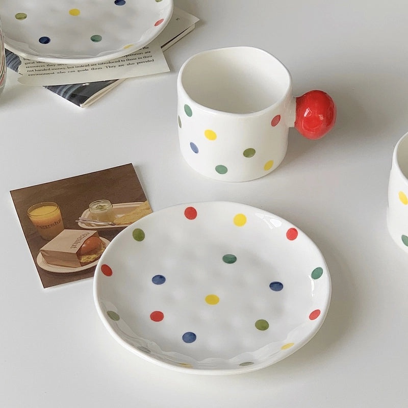 Polka Dot Ceramic Placemat with Water Bottle Holder 1 Piece Set|Home & Kitchen Accessories