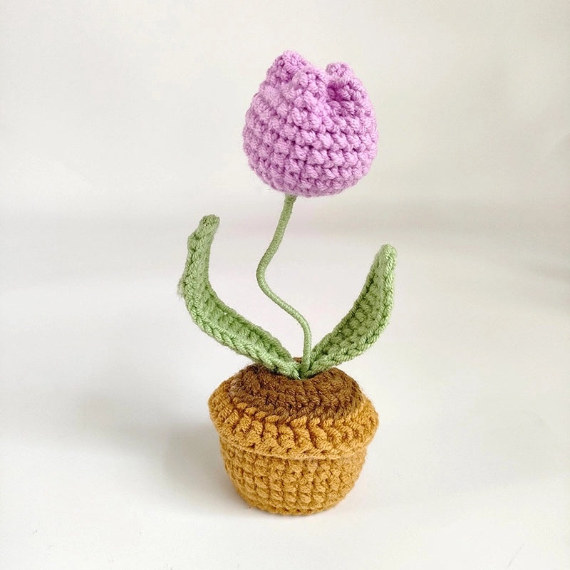Handmade Wool Crochet Artificial Sunflower and Rose Plant Pot Decor for Car and Home | Home Decor