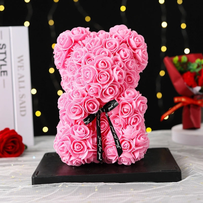 Elegant Bear Figurine with Artificial Flowers for Valentine's Day|Home Decor & Ornaments
