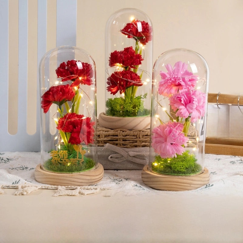 Eternal Rose and Carnation Gift Box with Glass Cover for Mother's Day Valentine's Birthday|Gifts & Flowers