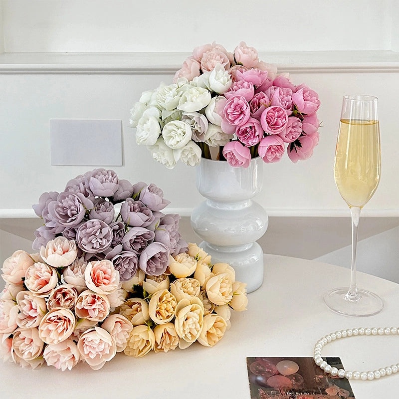 27-Head Tea Rose & Peony Bouquet Fake Flowers Wedding Decor Home Photography Props|Home Decor & Event Supplies