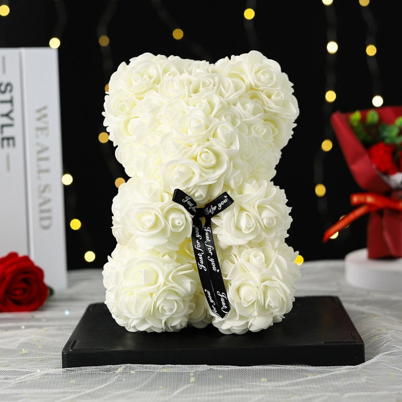 Elegant Bear Figurine with Artificial Flowers for Valentine's Day|Home Decor & Ornaments