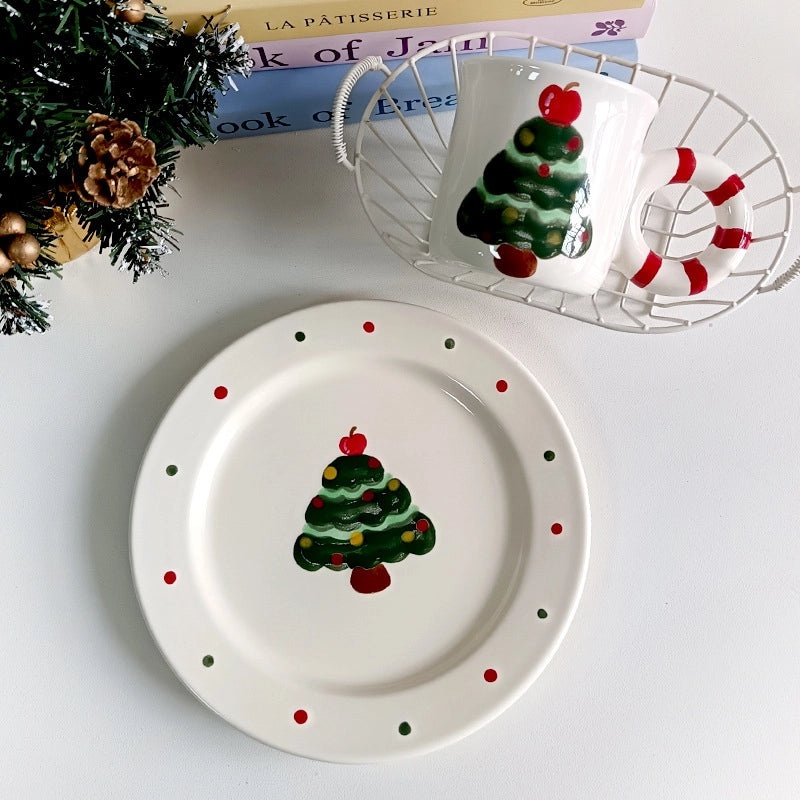 Elegant Christmas Tree Ceramic Plate Mug - Casual Holiday Drinkware | Christmas Decorations