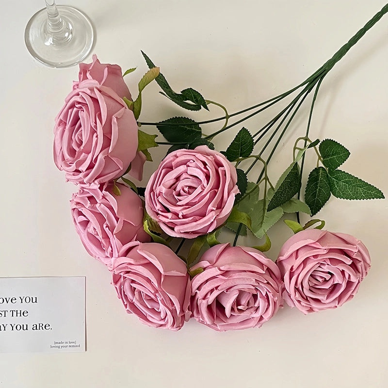 Artificial 7-Head Imperial Concubine Rose Bouquet for Wedding Room Decoration, DIY Flower Arrangement, Photography Props|Home Decor & Wedding Sup