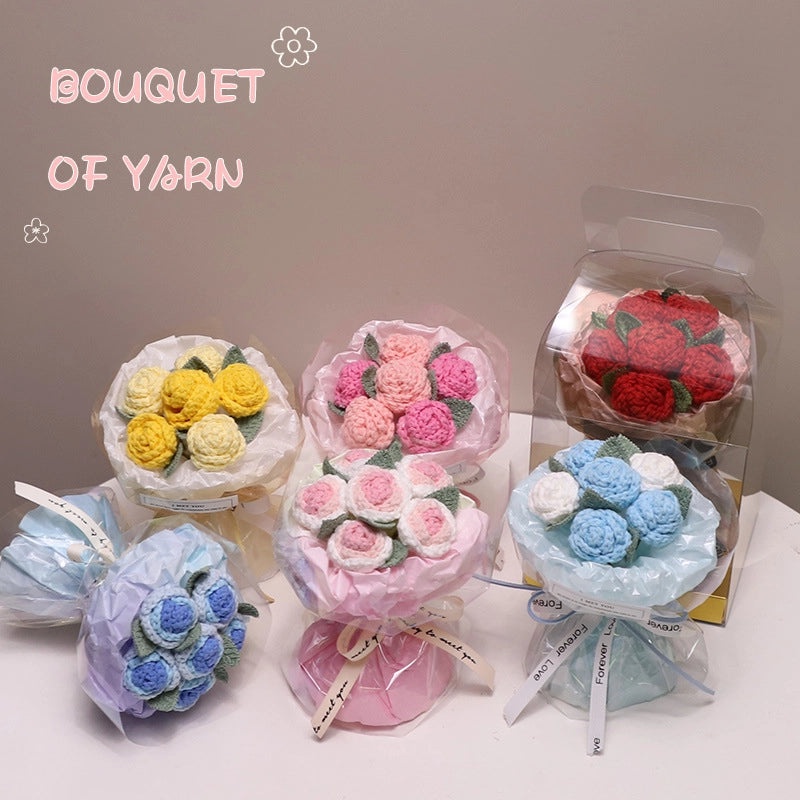 Romantic Valentine’s Day Rose Yarn Artificial Flowers Bouquet|Home Decor Artificial Flowers