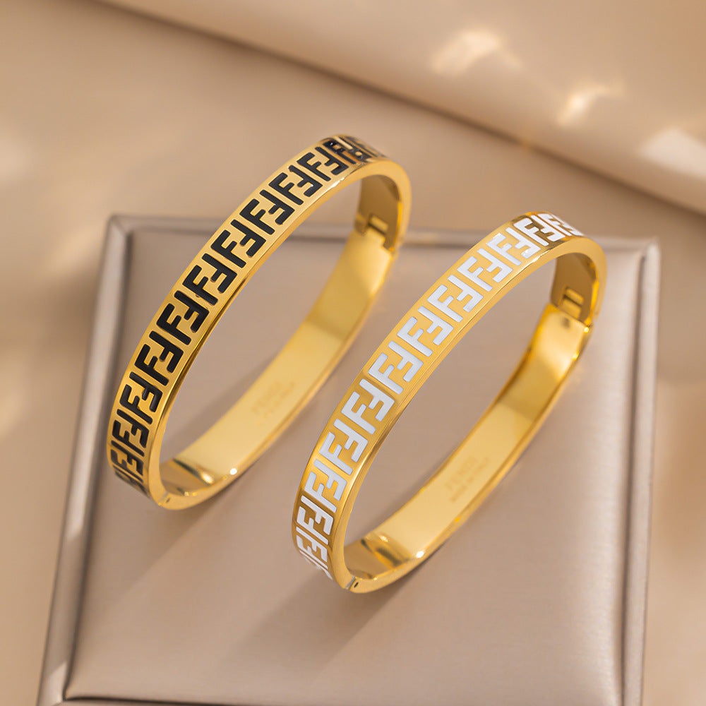 Luxury Titanium Steel Letter Bangles with Oil Drip Finish | Jewelry & Accessories