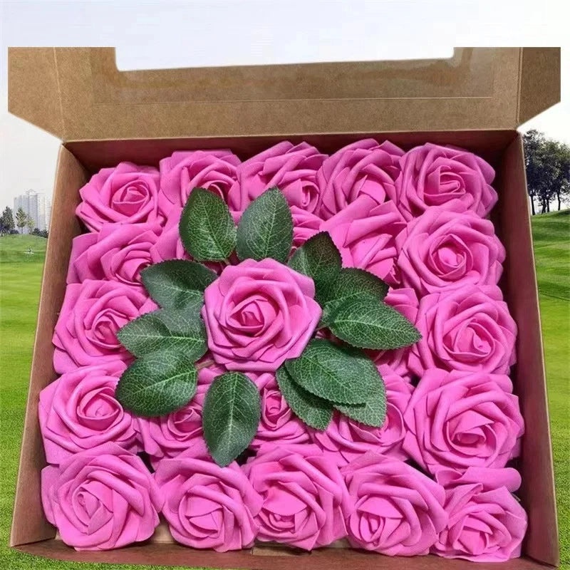 Foam Rose Simulation Gift Box with Stem 25pcs Fake Flowers for Wedding Valentine's Day Decor|Home & Garden > Flowers & Plants > Artificial Flower