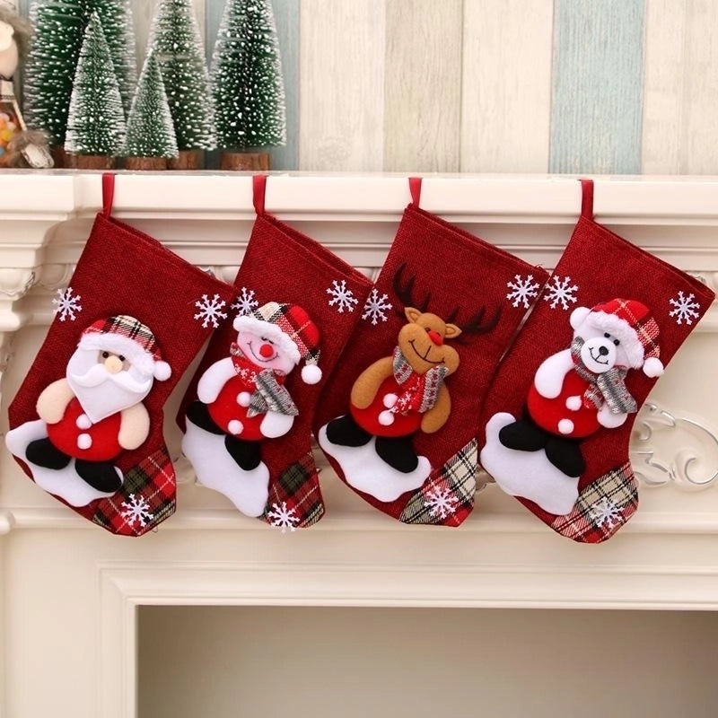 Medium Linen Christmas Stockings Gift Bag Holiday Decoration NHMV155603 | Holiday Decor & Gift Bags