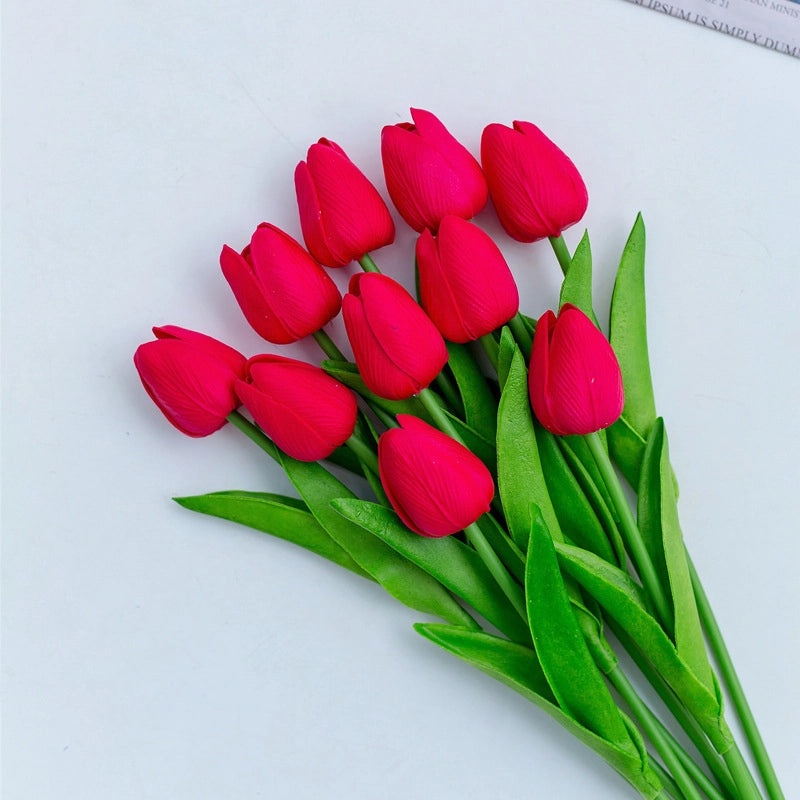 10 Pieces Artificial Tulip Flowers Moisturizing PU Simulation for Home Office Photography Decor|Artificial Flowers & Plants