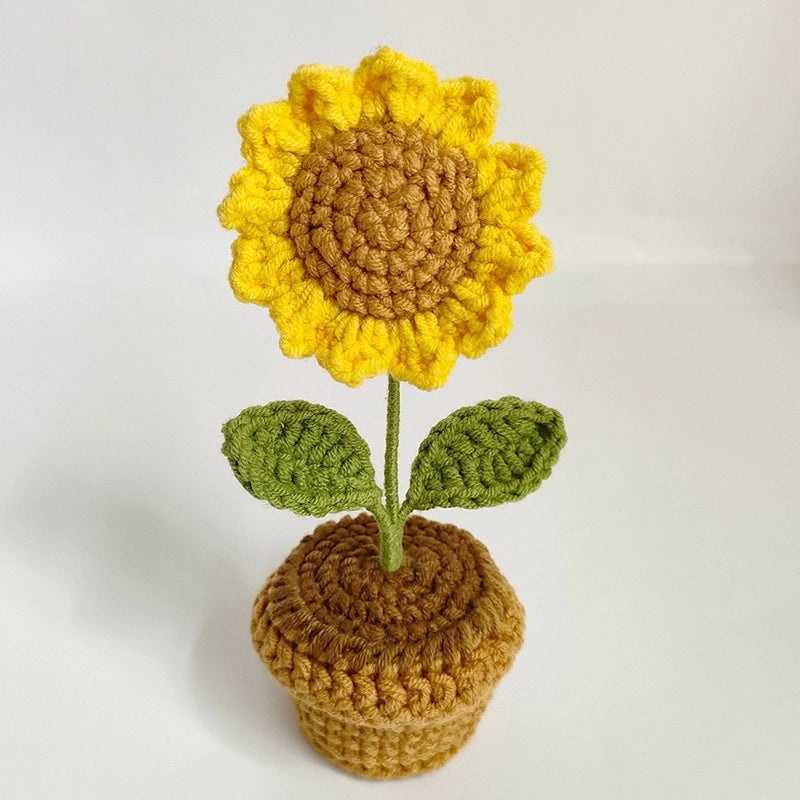 Handmade Wool Crochet Artificial Sunflower and Rose Plant Pot Decor for Car and Home | Home Decor